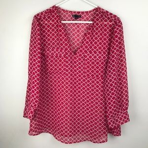 Gap Pink White Geometric Blouse Half Sleeve Sz XL